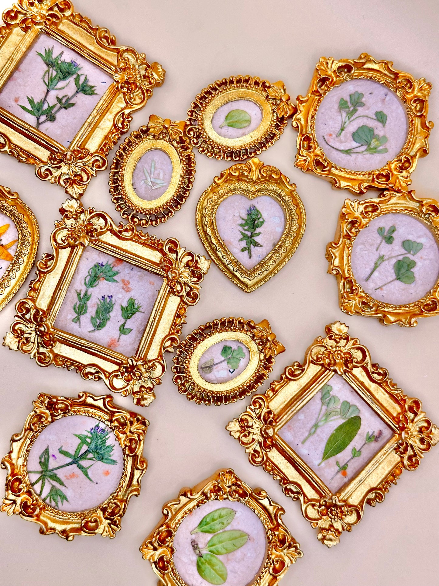 Assortment of handmade paper flower frames