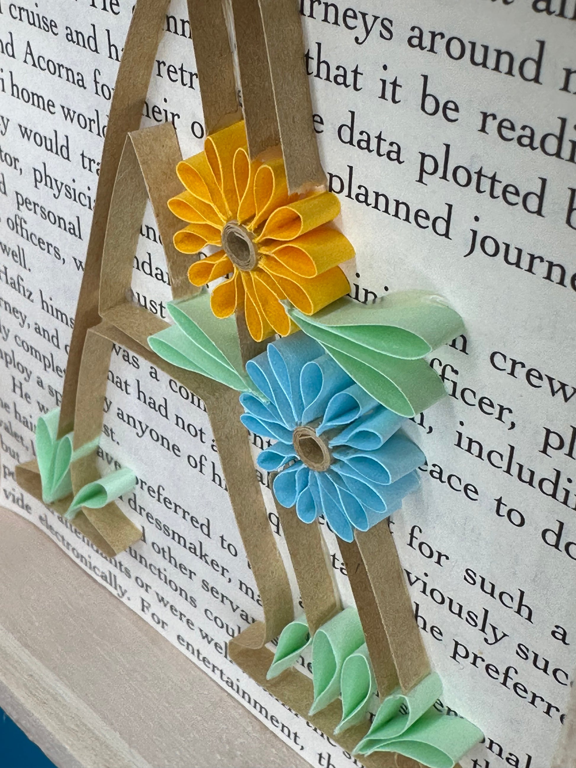 Close up quilling letter A with flowers