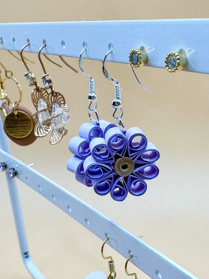 Quilling flowers purple earrings