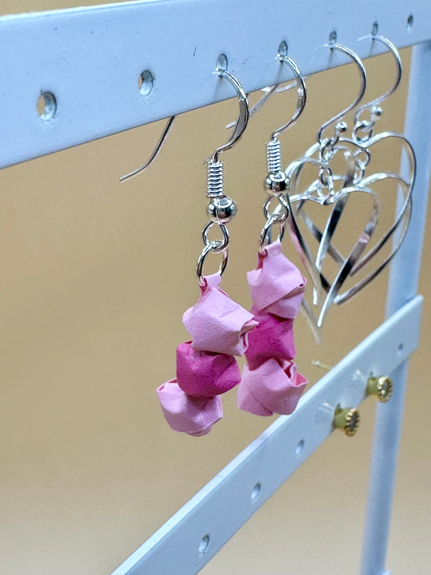 Pink origami quilling earrings